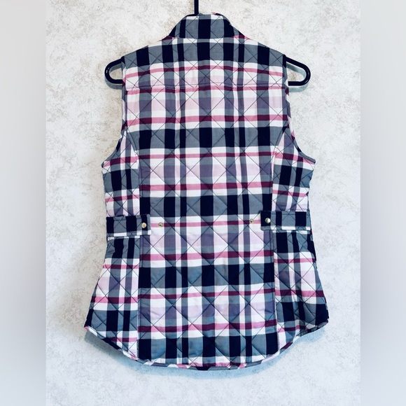Crown & IVY Woman Pink Black Plaid Puffer Quilted Full Zip Vest Size Small - Picture 2 of 16
